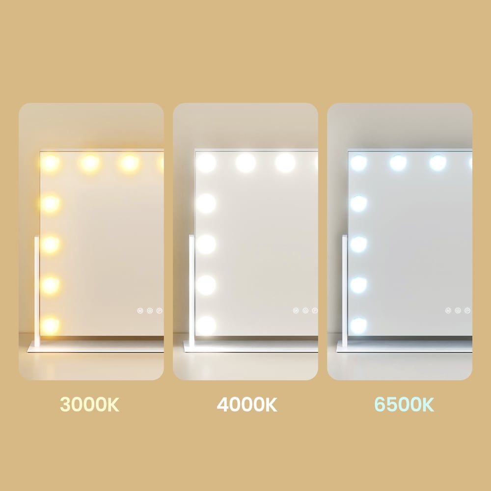 Makeupspejl med 14 LED-lamper / Bordspejl med lysdæmper / Kosmetikspegel med USB-opladning