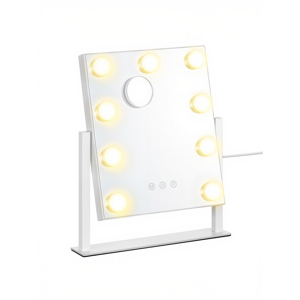 Makeupspejl med ni LED-lamper / Bordspejl med lysdæmper / Kosmetikspejl med forstørrelse