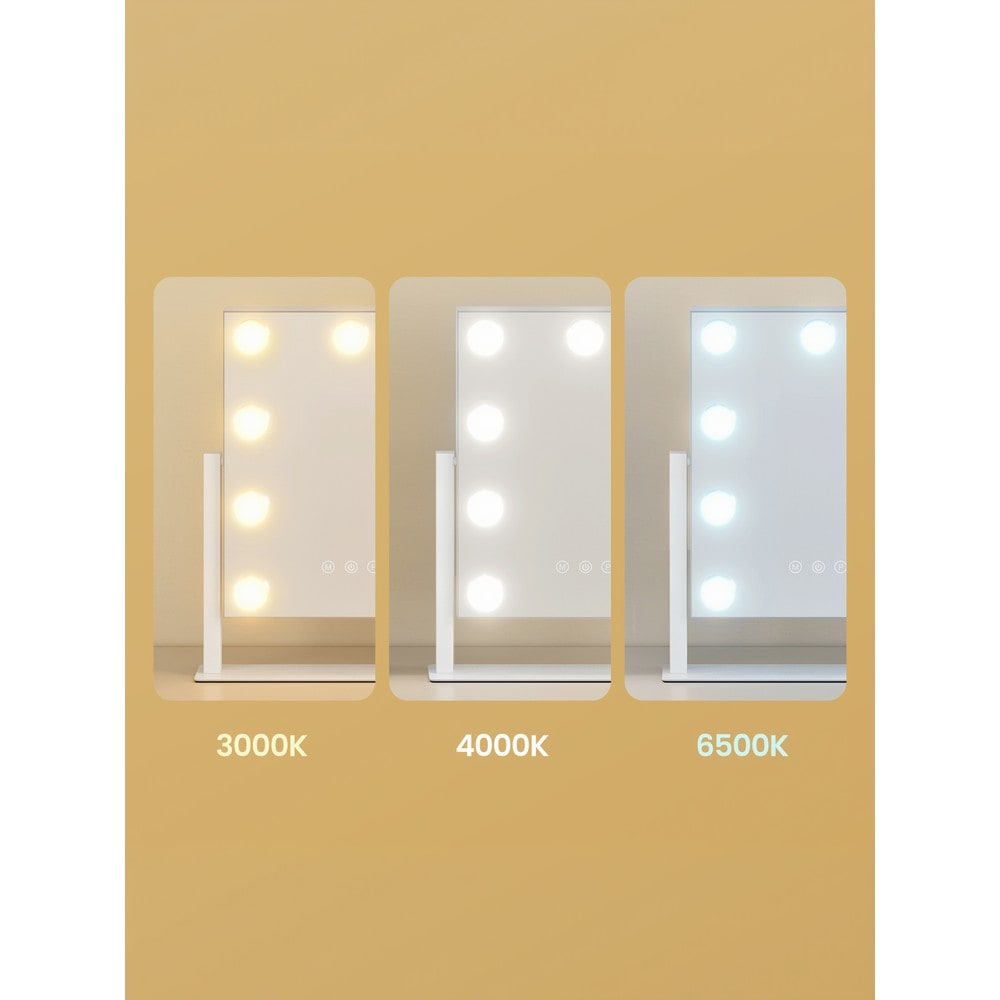 Makeupspejl med ni LED-lamper / Bordspejl med lysdæmper / Kosmetikspejl med forstørrelse