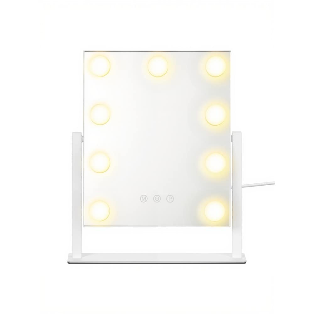 Makeupspejl med ni LED-lamper / Bordspejl med lysdæmper / Kosmetikspejl med forstørrelse