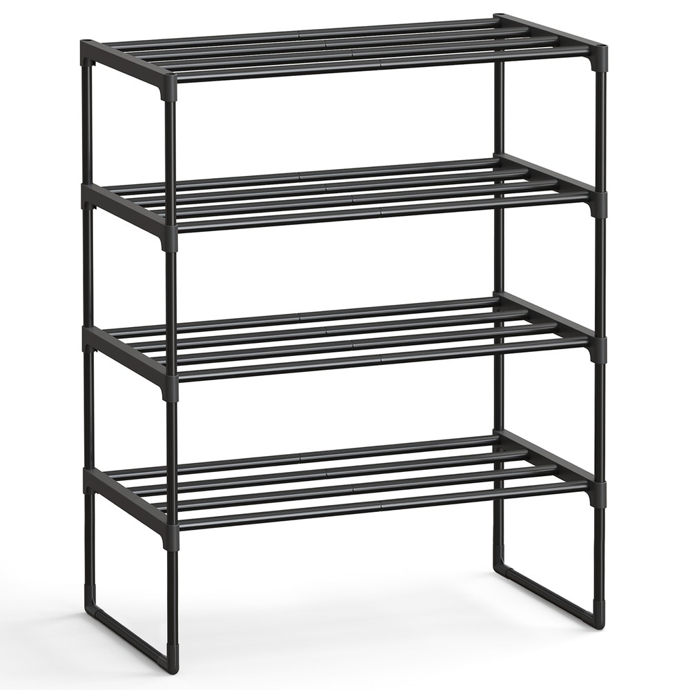Product Image for Skohylde med 4 hylder i metal / Svart skohylde 68 cm / Stabelbar skoopbevaring til entreen