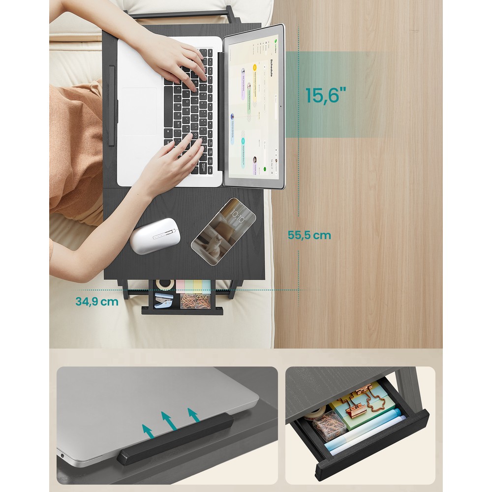 Sammenklappeligt knæbord/laptopbord til sengen med justerbar bordplade – Svart – Sengebord – Laptopstativ