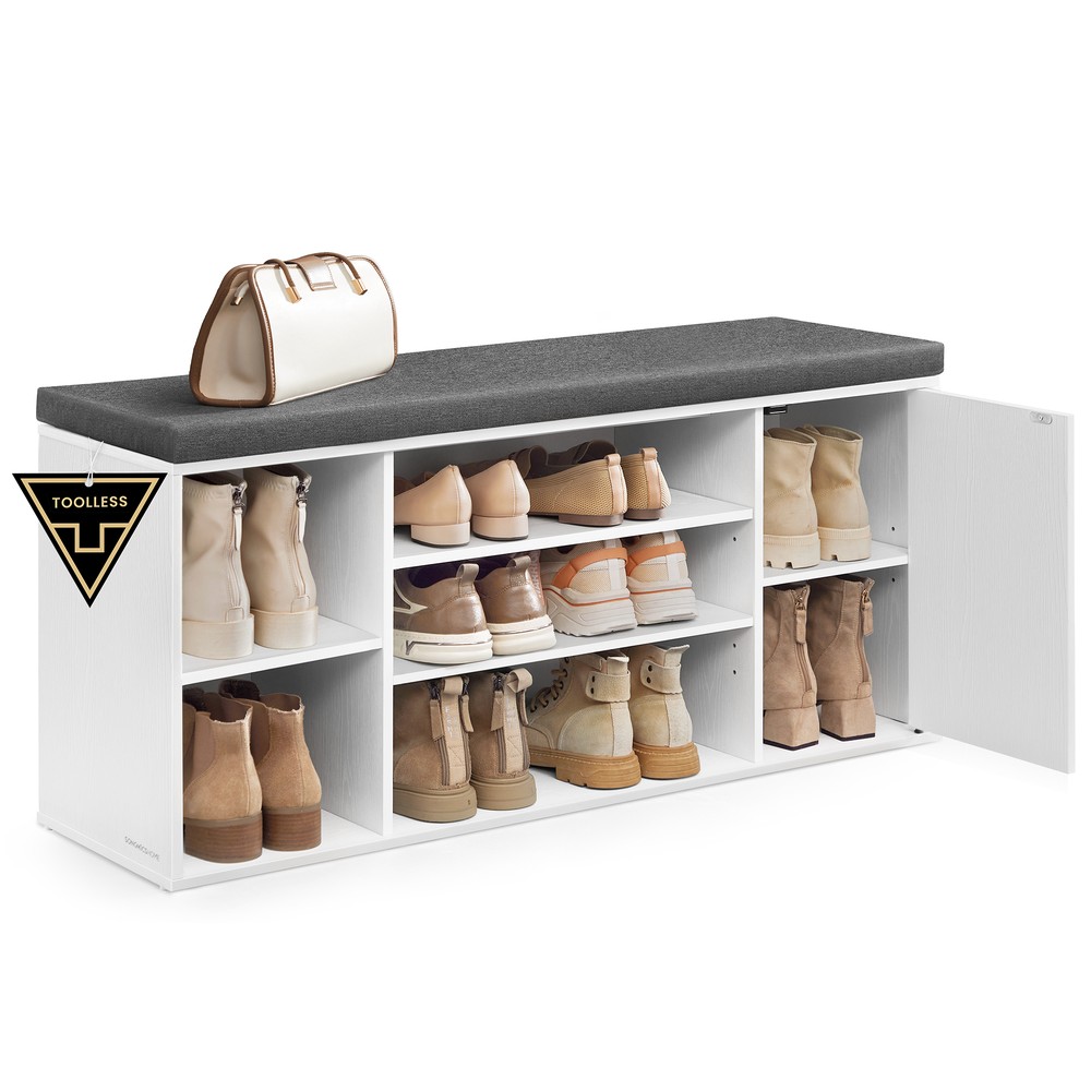 Product Image for Sko-bænk med hurtigmontering, 104 cm – hvid-grå – skohylde med siddeplads – entrebænk med opbevaringsplads