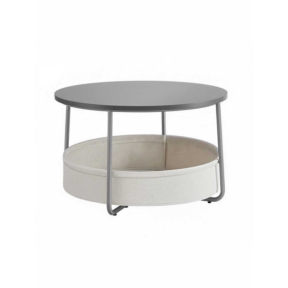 Rundt sofabord med kurv, 75 cm – Grå / Stuebord med opbevaringsplads / Sofabord med stofkurv