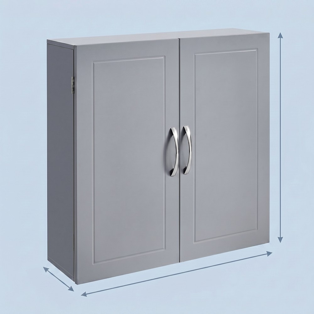 Vægskab med 2 døre, 60 x 18 x 60 cm – Grå/Hvid / Badeværelsesskab med hylder / Hængende skab