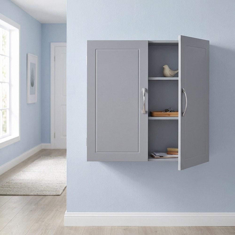 Vægskab med 2 døre, 60 x 18 x 60 cm – Grå/Hvid / Badeværelsesskab med hylder / Hængende skab