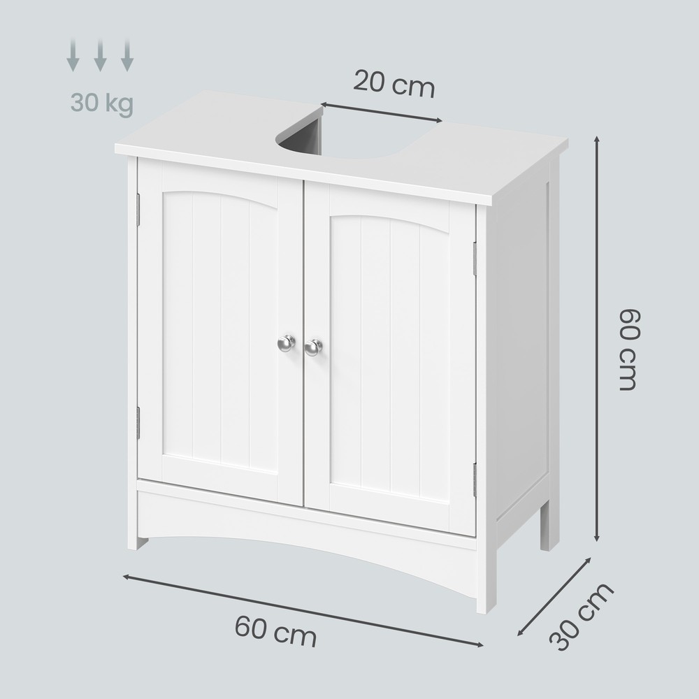 Underskab til håndvask med 2 låger, 60x30x60 cm – Hvid / Håndvaskskab / Badeværelsesskab
