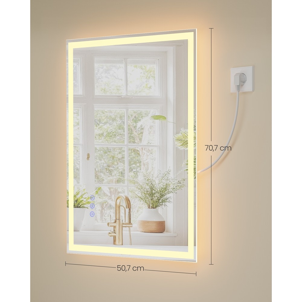 Badeværelsesspejl med LED-belysning og antidugfunktion 70x50 cm – Hvid / LED-spejl / Vægspejl