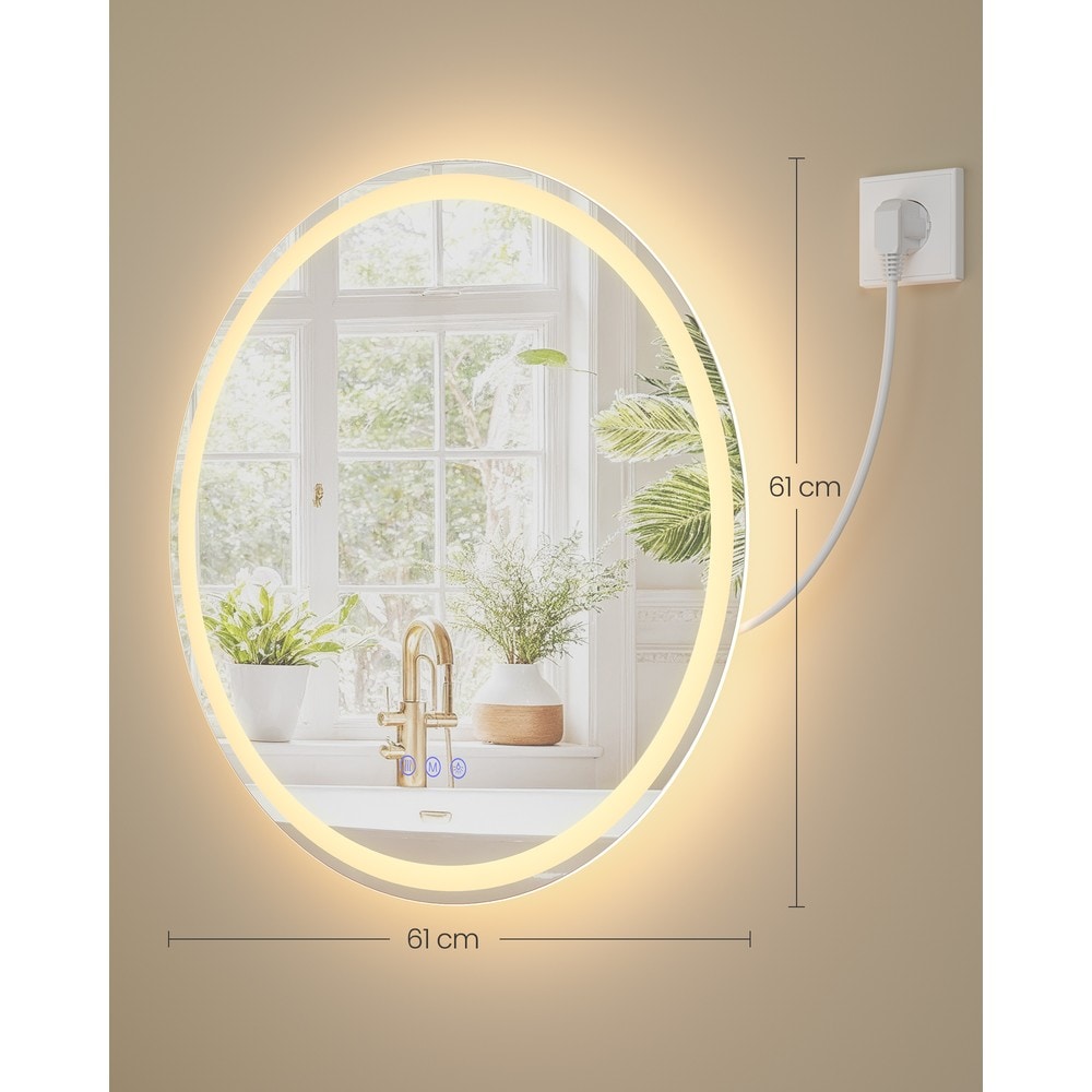 Rund badeværelsesspejl med LED-belysning og antidugfunktion, 61 cm – Hvid / LED-spejl / Vægspejl