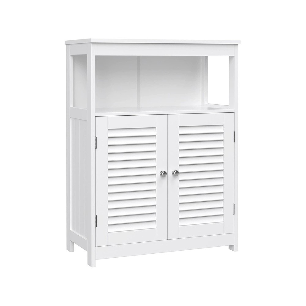 Opbevaringsskab med 2 lameldøre, 60 x 30 x 80 cm – Hvid / Badeværelsesskab / Lamelskab i MDF