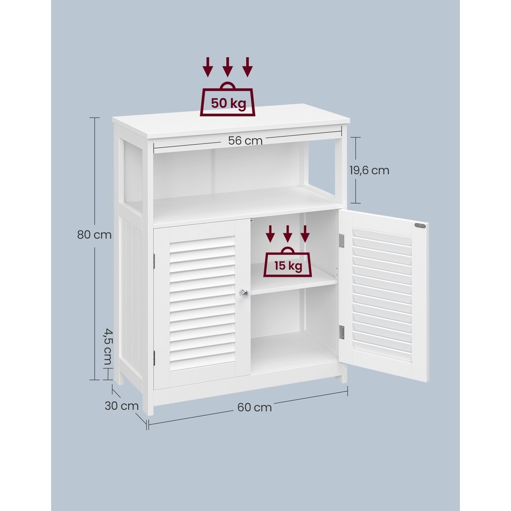 Opbevaringsskab med 2 lameldøre, 60 x 30 x 80 cm – Hvid / Badeværelsesskab / Lamelskab i MDF