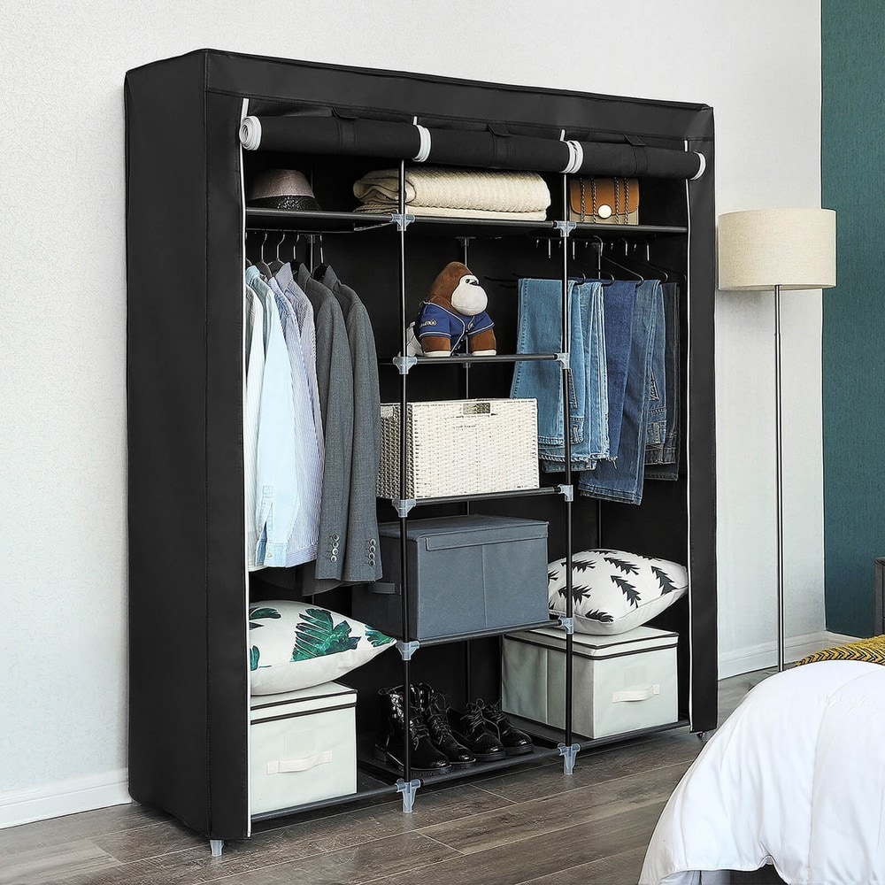 Tøjgarderobe med 2 tøjstænger 150x45x175 cm – Svart / Garderobeskab / Tøjopbevaring