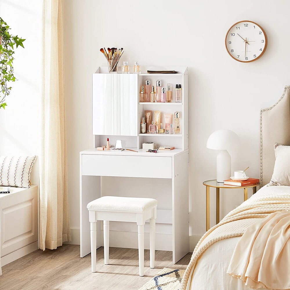 Sminkbord med spejl 70 cm – Hvid / Toiletbord med opbevaringsplads / Sminkstation med skuffe