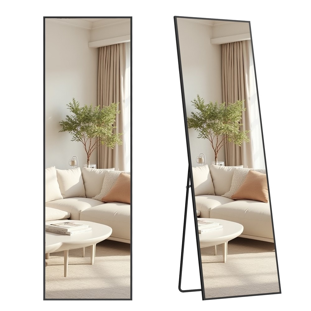 Helkropsspejl med stativ og aluminiumsramme 160 x 50 cm – Svart / Gulvspejl / Vægspejl