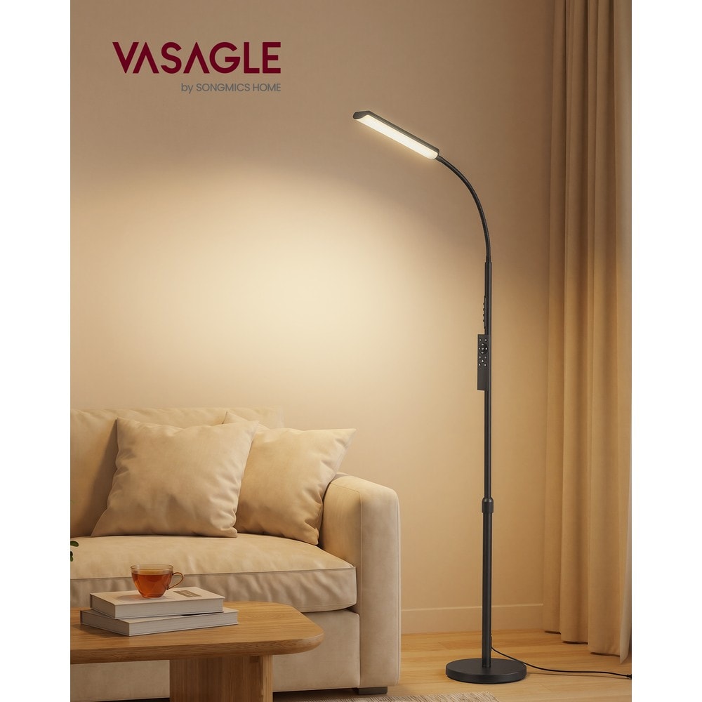 Smal LED-gulvlampe med lysdæmper og fjernbetjening – Svart / Læselampe med svanehals / Stållampe