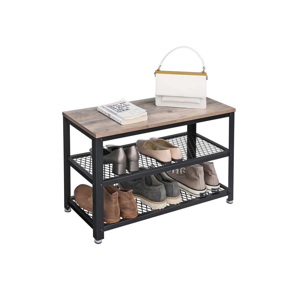 Sko-bænk i industriel stil med 2 hylder, 73 cm – Gråbeige/Svart / Entrébænk / Skoreol med siddeplads