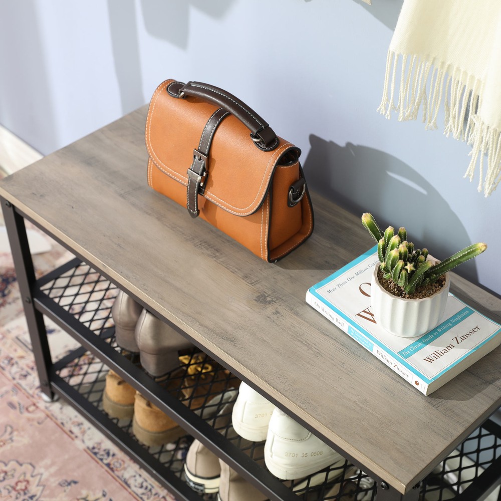 Sko-bænk i industriel stil med 2 hylder, 73 cm – Gråbeige/Svart / Entrébænk / Skoreol med siddeplads
