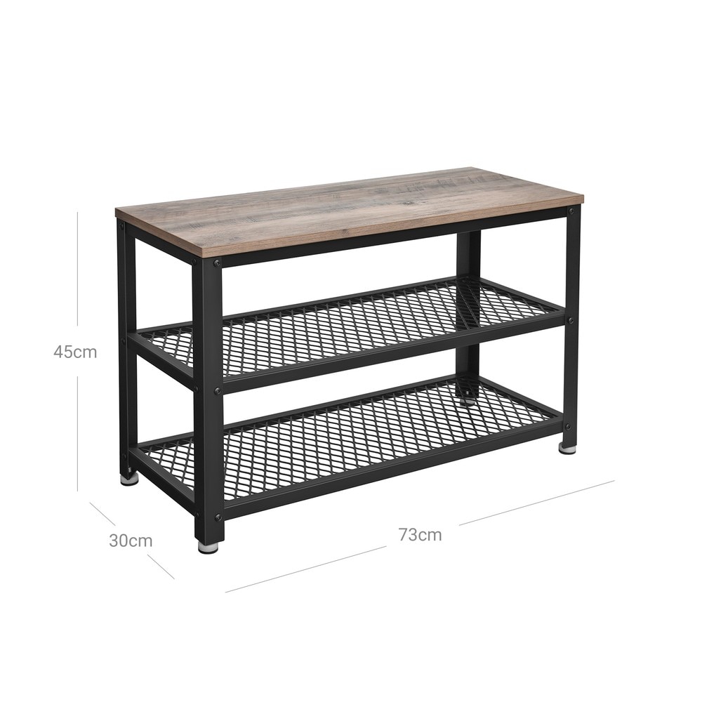 Sko-bænk i industriel stil med 2 hylder, 73 cm – Gråbeige/Svart / Entrébænk / Skoreol med siddeplads