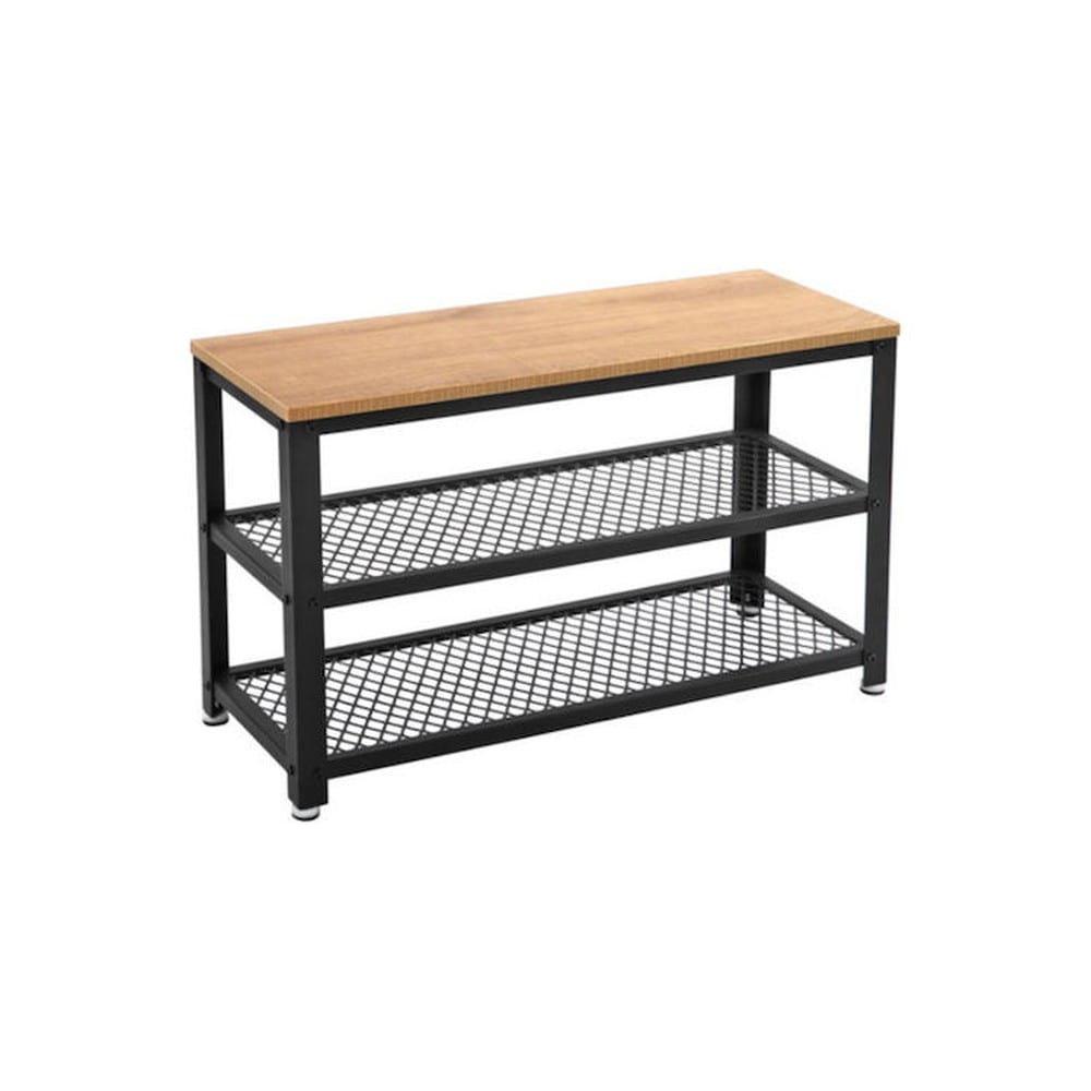 Sko-bænk i metal med 2 hylder, 73 cm – Natur / Entrébænk med skoopbevaring / Skoreol med siddeplads