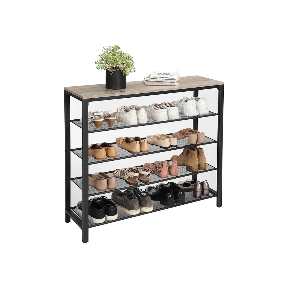 Skohylde i industristil med 4 netrum, 100 cm – Gråbeige/Svart / Skohylde / Skoopbevaring