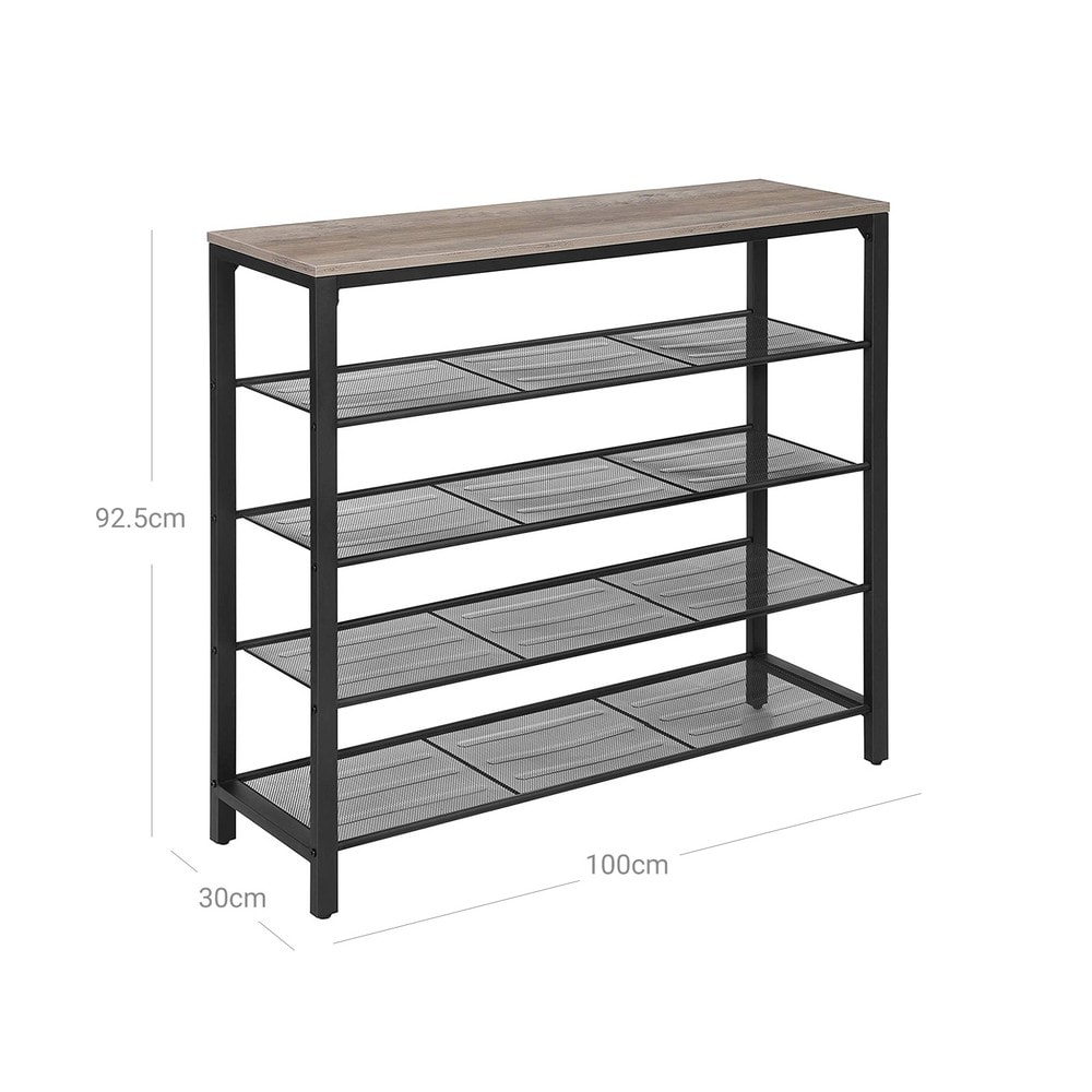 Skohylde i industristil med 4 netrum, 100 cm – Gråbeige/Svart / Skohylde / Skoopbevaring