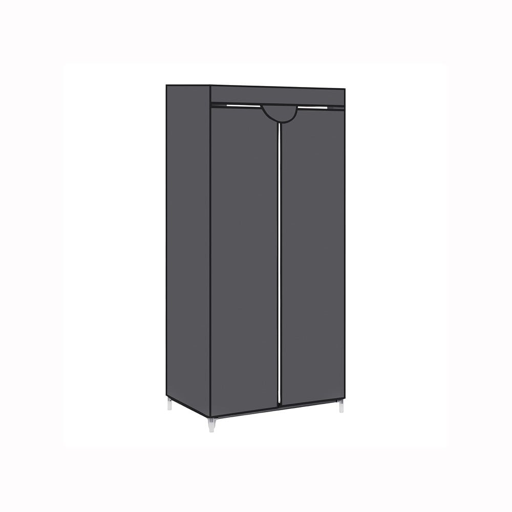 Stoffskab med tøjstang og hylder 75x45x160 cm – Grå / Stoffskab / Opbevaringsskab