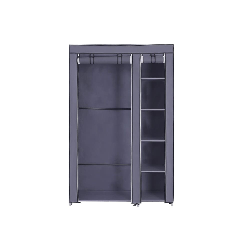 Stoffskab med tøjstang og hylder 110x45x175 cm – Grå / Stoffskab / Tøjopbevaring