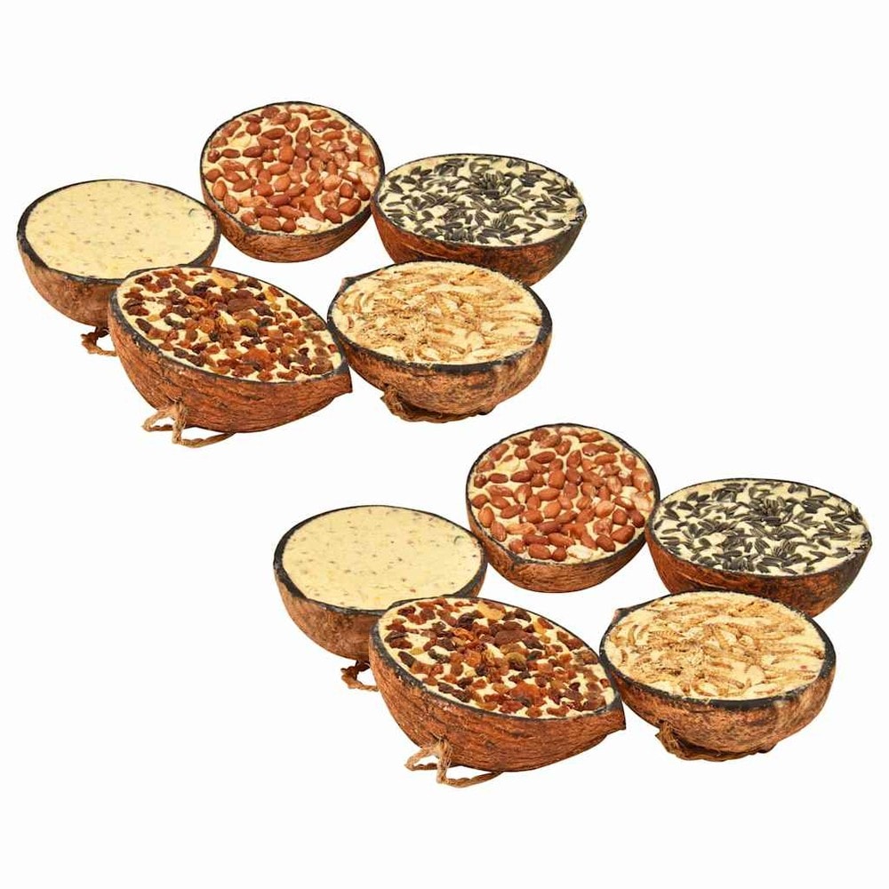 10 stk. kokoshalvdele med fuglefoder 290 g / fuglefoder 5 smagsvarianter / energirigt fuglefoder