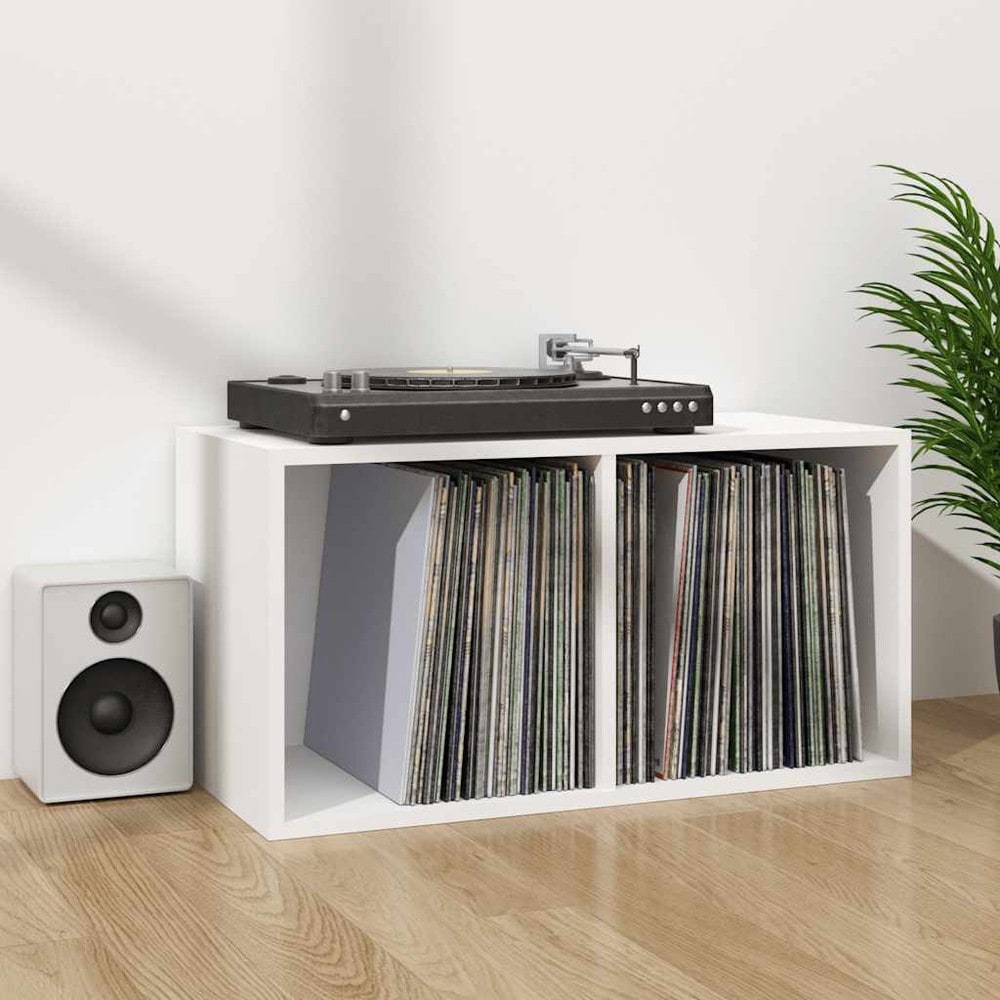 Vinylhylde 71×34×36 cm / hylde med 2 rum til LP-plader / pladeopbevaring – Hvid