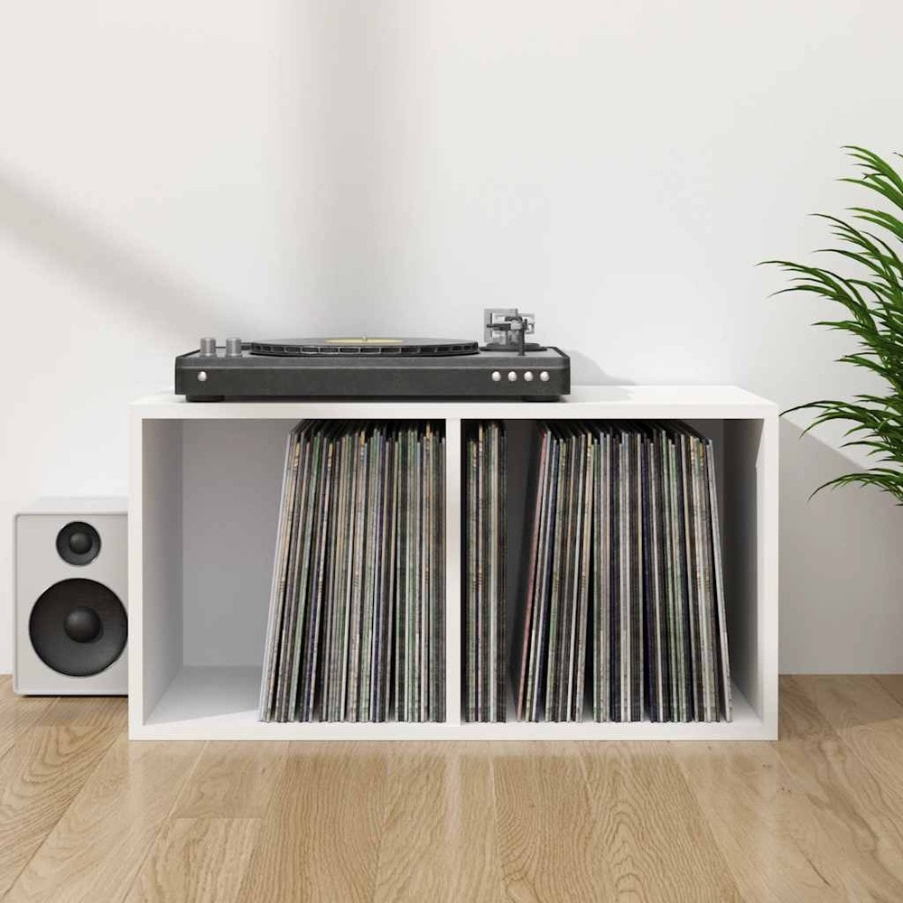 Vinylhylde 71×34×36 cm / hylde med 2 rum til LP-plader / pladeopbevaring – Hvid