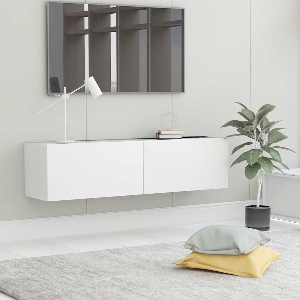 Væghængt TV-bænk 120×30×30 cm / TV-møbel med 2 nedklappelige låger / mediebænk – Hvid