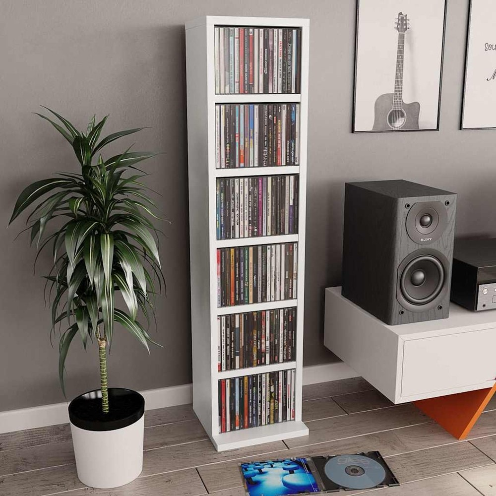 CD-hylde 21×20×88 cm / mediehylde med 6 åbne rum / opbevaring til CD'er – Hvid