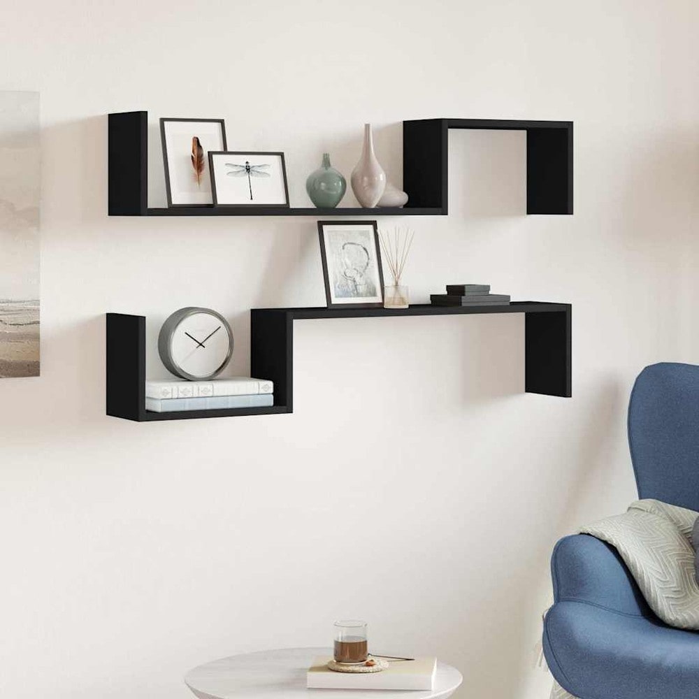 2 stk. væghylder 100×15×20 cm / væghængte hylder med skjult montering – Sort