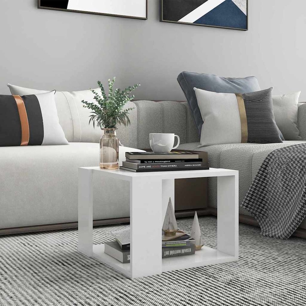 Sofabord 40×40×30 cm / stuebord med åben opbevaring / lille sidebord – Hvid