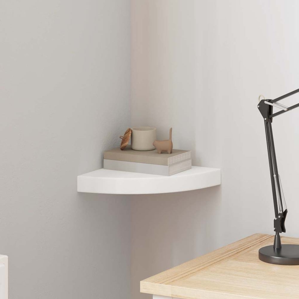 Hjørnehylde 25×25×3,8 cm / svævende væghylde med skjult montering – Hvid