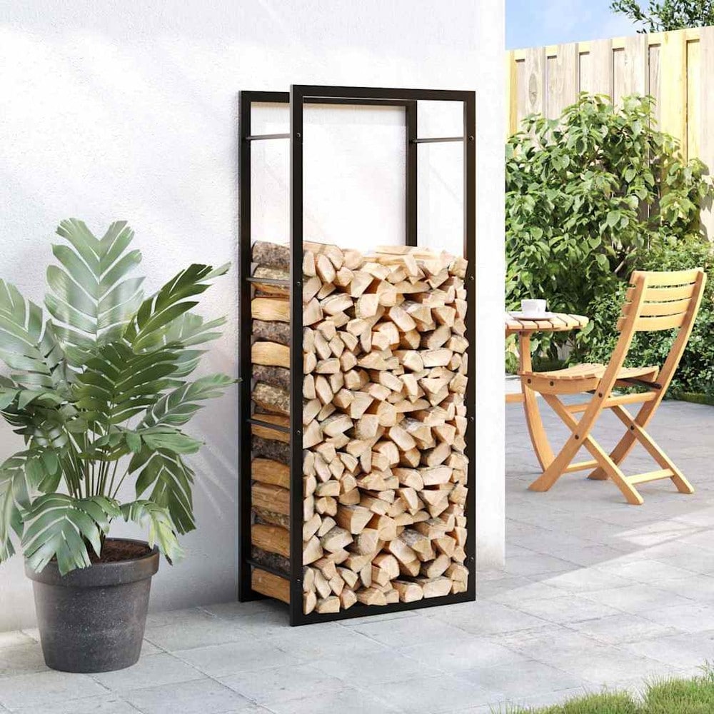 Brændestativ 50×28×132 cm / brændeopbevaring i stål / brændeholder – Mat sort