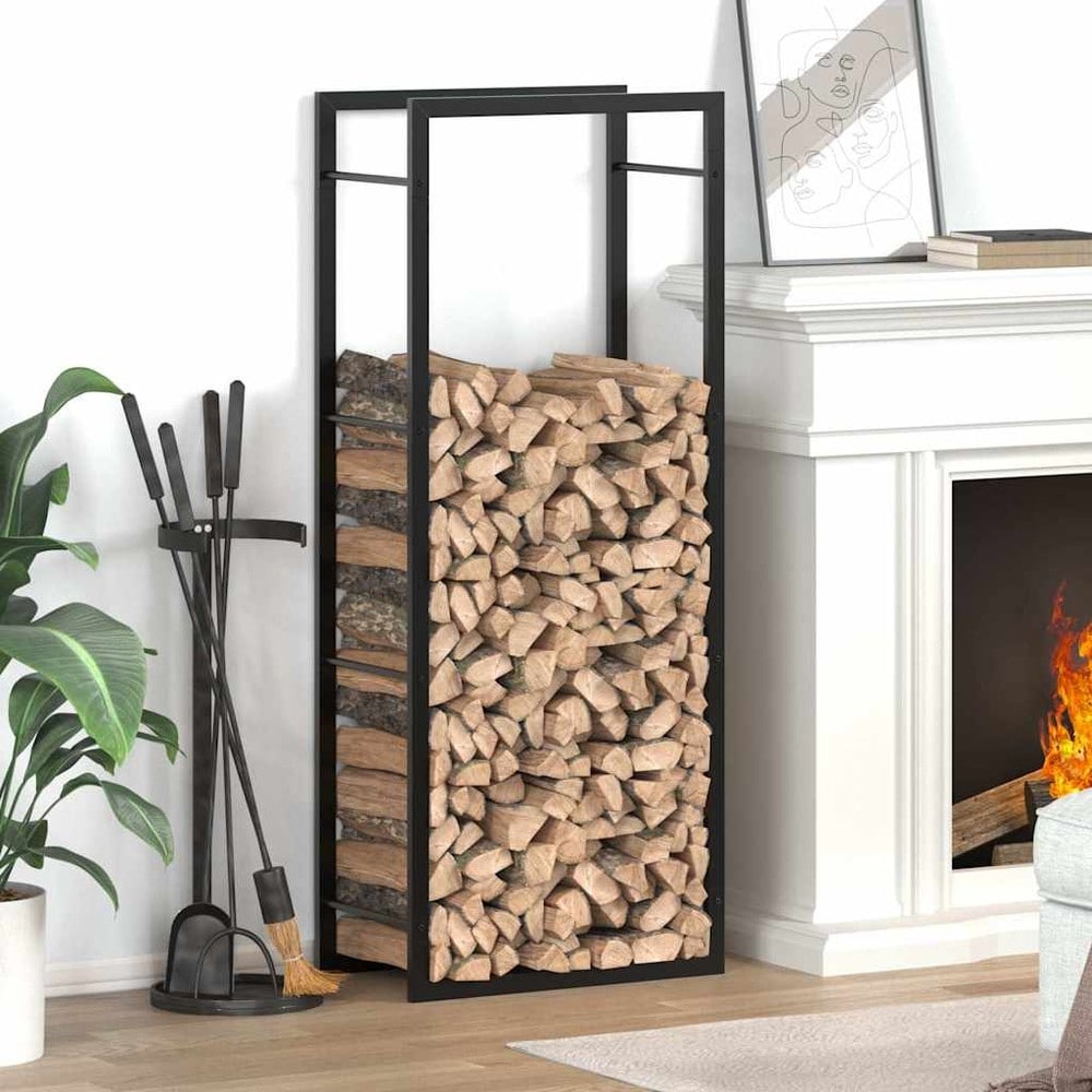 Brændestativ 50×28×132 cm / brændeopbevaring i stål / brændeholder – Mat sort