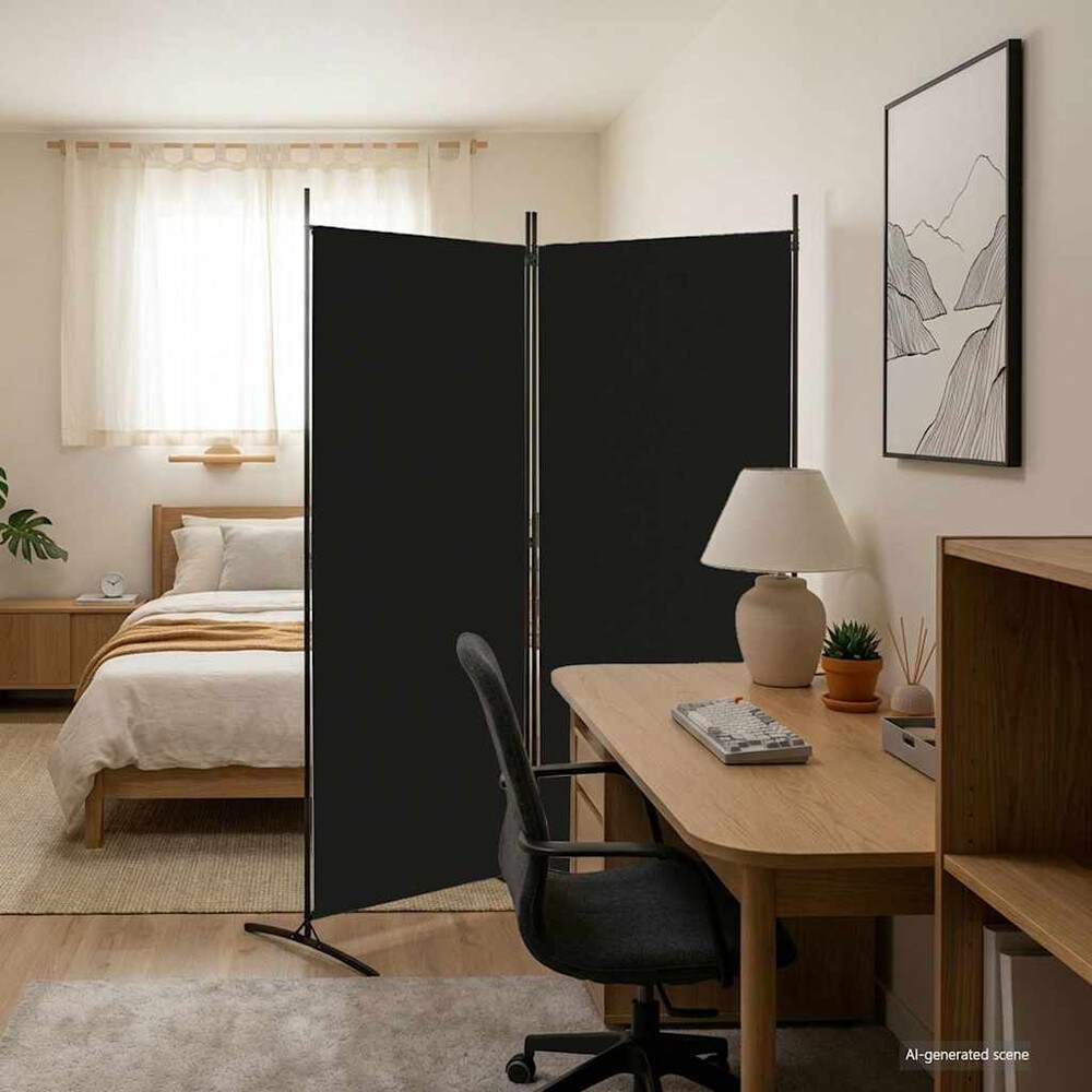 Rumdeler 175×180 cm / sammenklappelig skærmvæg med 2 paneler / foldeskærm – Sort