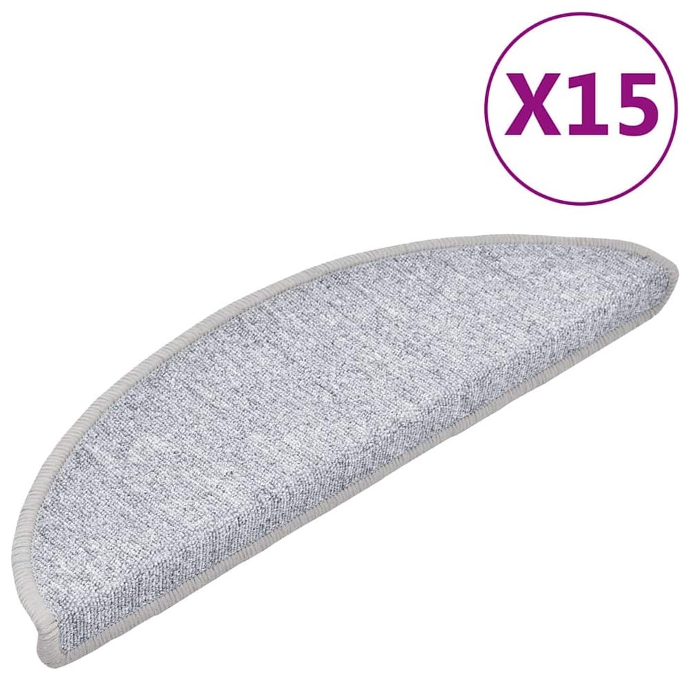 15 stk. halvrunde trappemåtter 56×17×3 cm / trappemåtter i tuftet polypropylen – Lysegrå