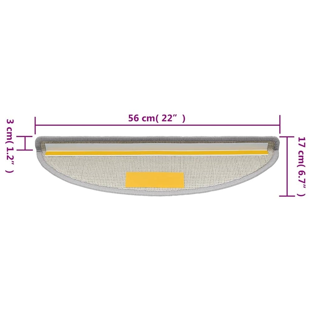 15 stk. halvrunde trappemåtter 56×17×3 cm / trappemåtter i tuftet polypropylen – Lysegrå