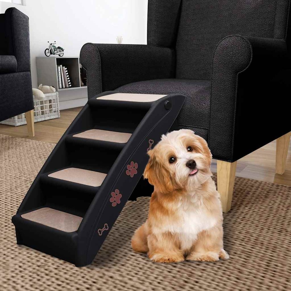 Hundetrappe 62×40×49,5 cm / sammenklappelig trappe med skridsikre trin til kæledyr – Sort