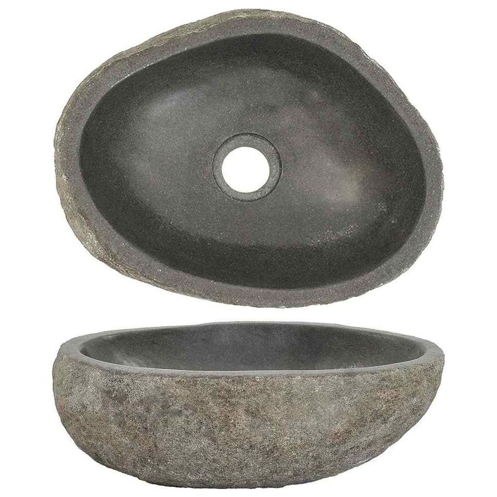 Håndvask i flodsten 29–38×24–31×12 cm / oval vask i natursten