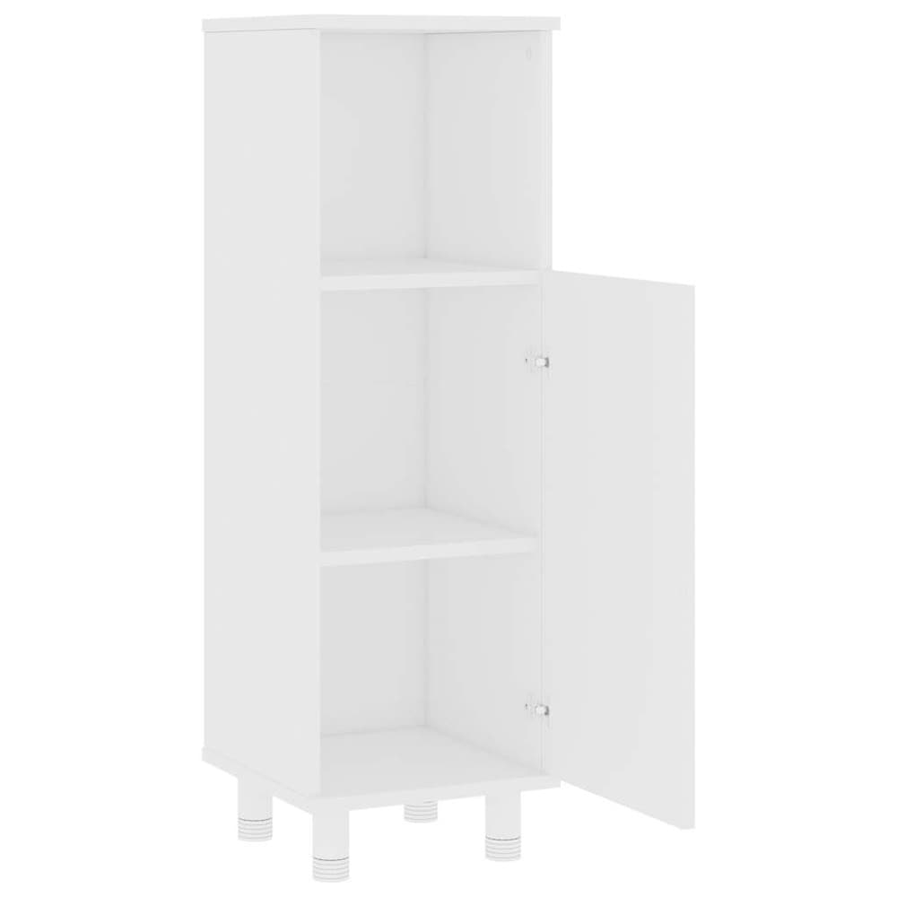 Badeværelsesskab 30×30×95 cm / smalt gulvskab med 3 rum og dør – Hvid