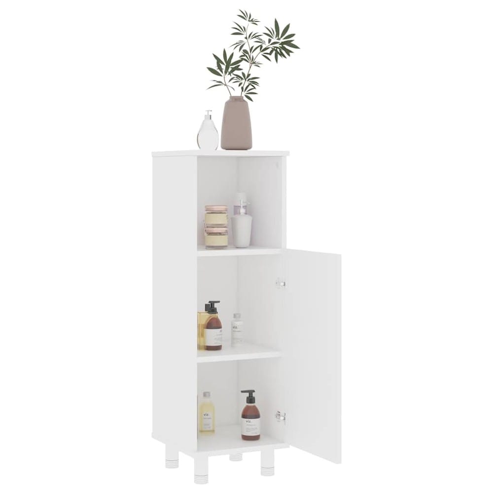 Badeværelsesskab 30×30×95 cm / smalt gulvskab med 3 rum og dør – Hvid