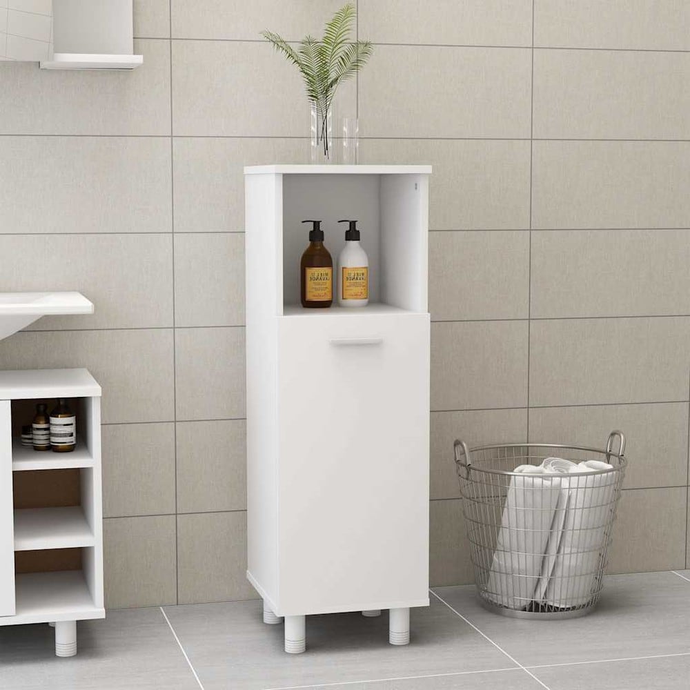 Badeværelsesskab 30×30×95 cm / smalt gulvskab med 3 rum og dør – Hvid
