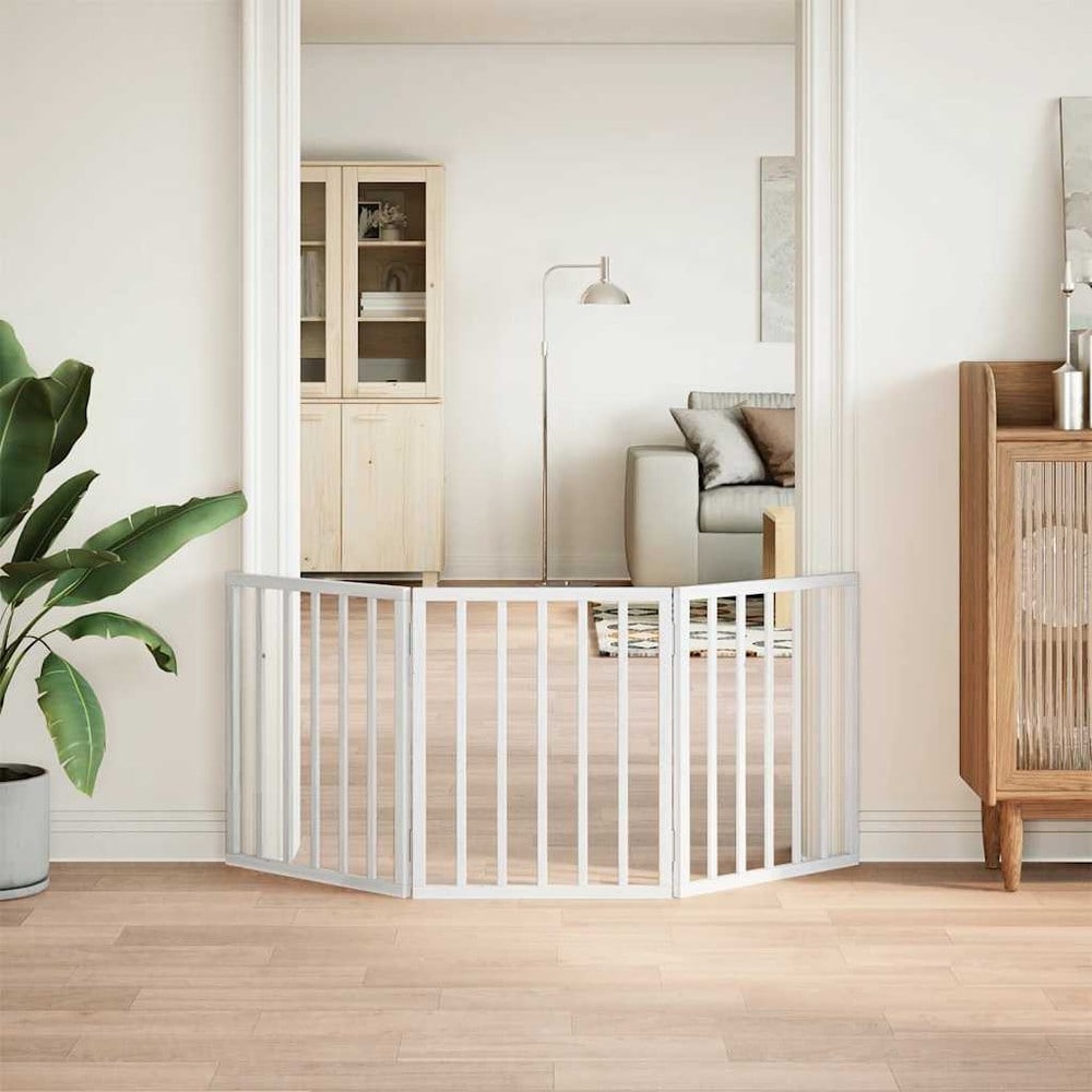 Hundegitter 150×60 cm / fritstående sammenklappeligt kæledyrsgitter med 3 paneler – Hvid