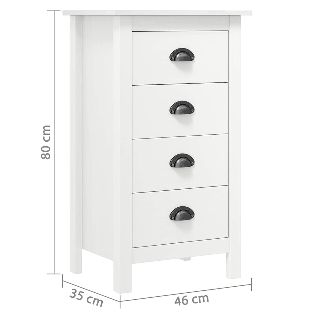 Kommode med 4 skuffer 46×35×80 cm / smal skænk i massivt fyrretræ – Hvid