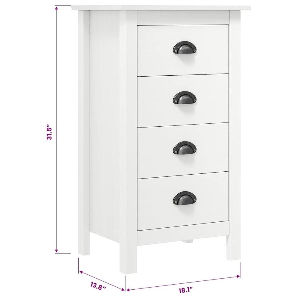 Kommode med 4 skuffer 46×35×80 cm / smal skænk i massivt fyrretræ – Hvid