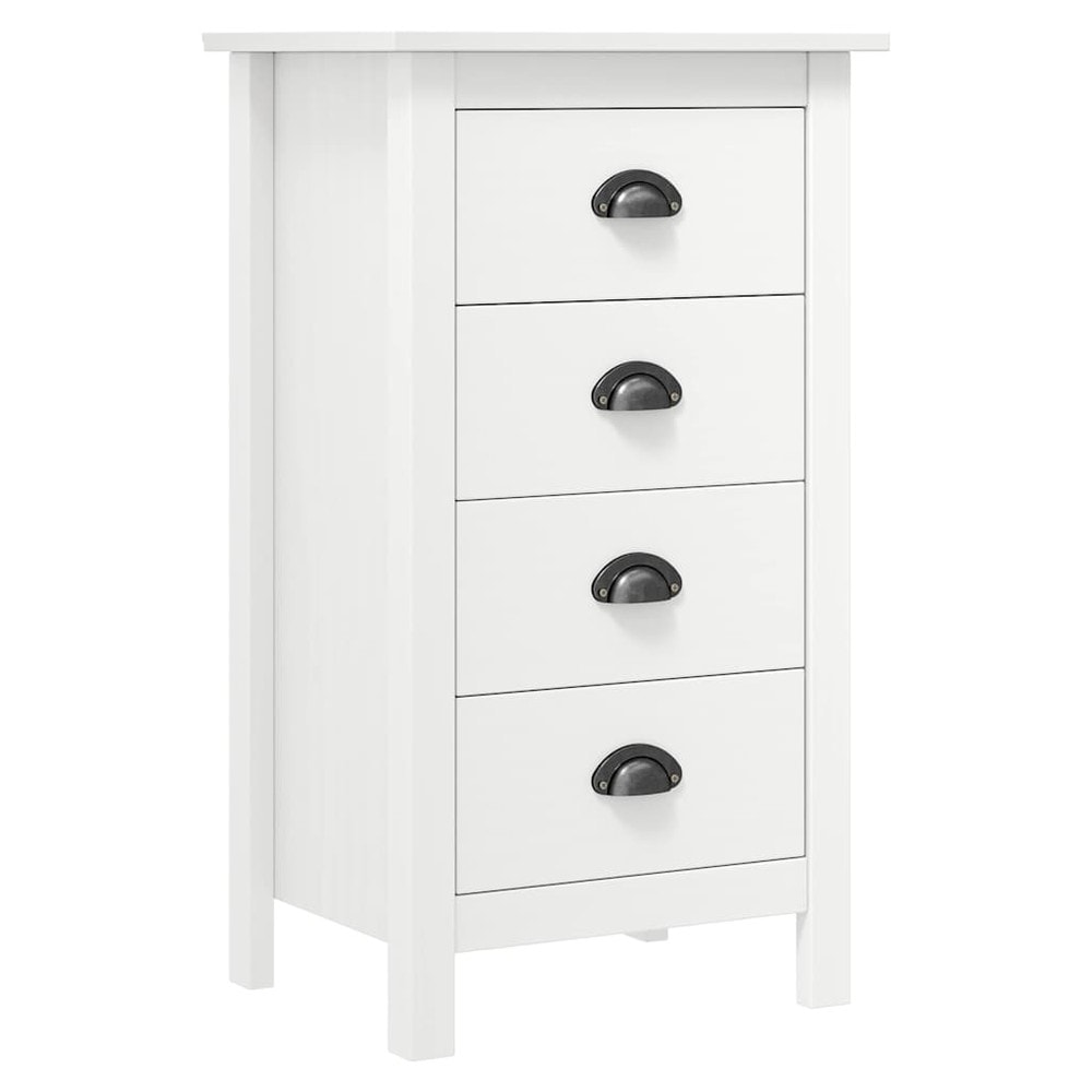 Kommode med 4 skuffer 46×35×80 cm / smal skænk i massivt fyrretræ – Hvid