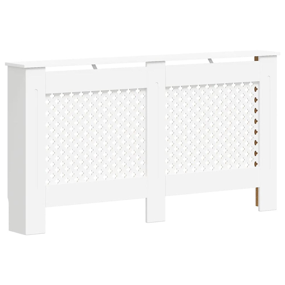 Radiatorskjuler 152×19×81,5 cm / radiatorfront i MDF med hylde og lameldesign – Hvid